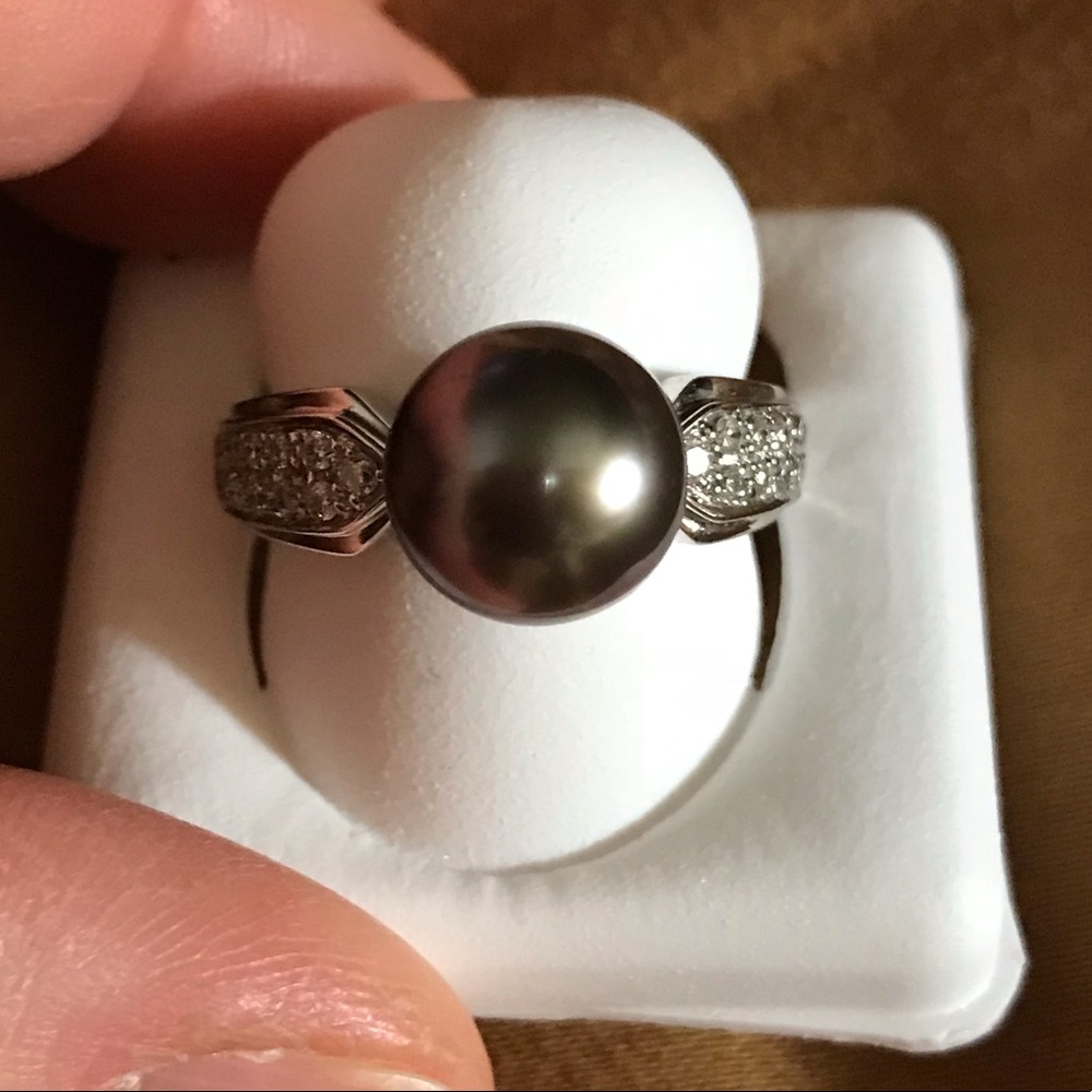 NWOT Black Cultured Pearl Ring - Picture 1 of 8